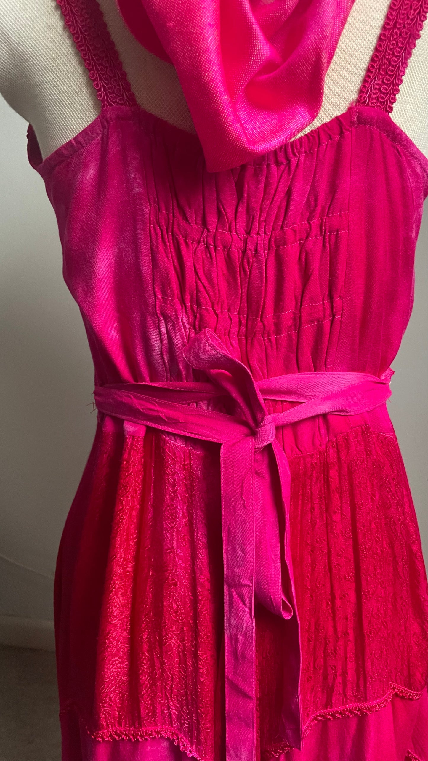 Lace Up Bodice Dress - Magenta Pink