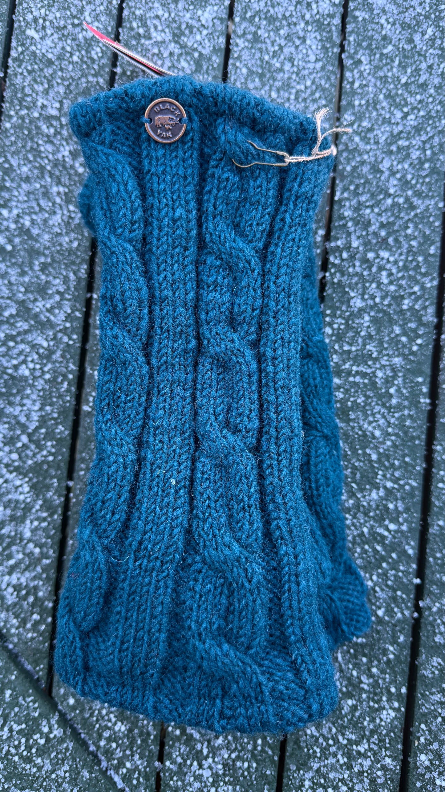 Yak Wool Fleece Lined Hand & Wrist Warmers – Teal Cable Knit