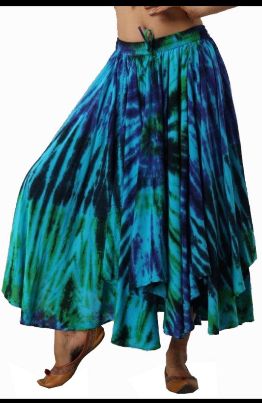 Full Circle Skirt in turquoise/lime multi