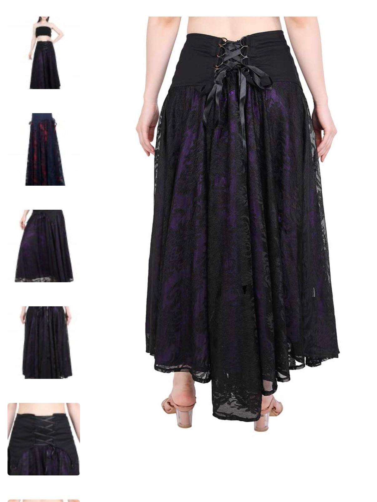Black Lace over Purple Satin Skirt Steampunk / Pirate