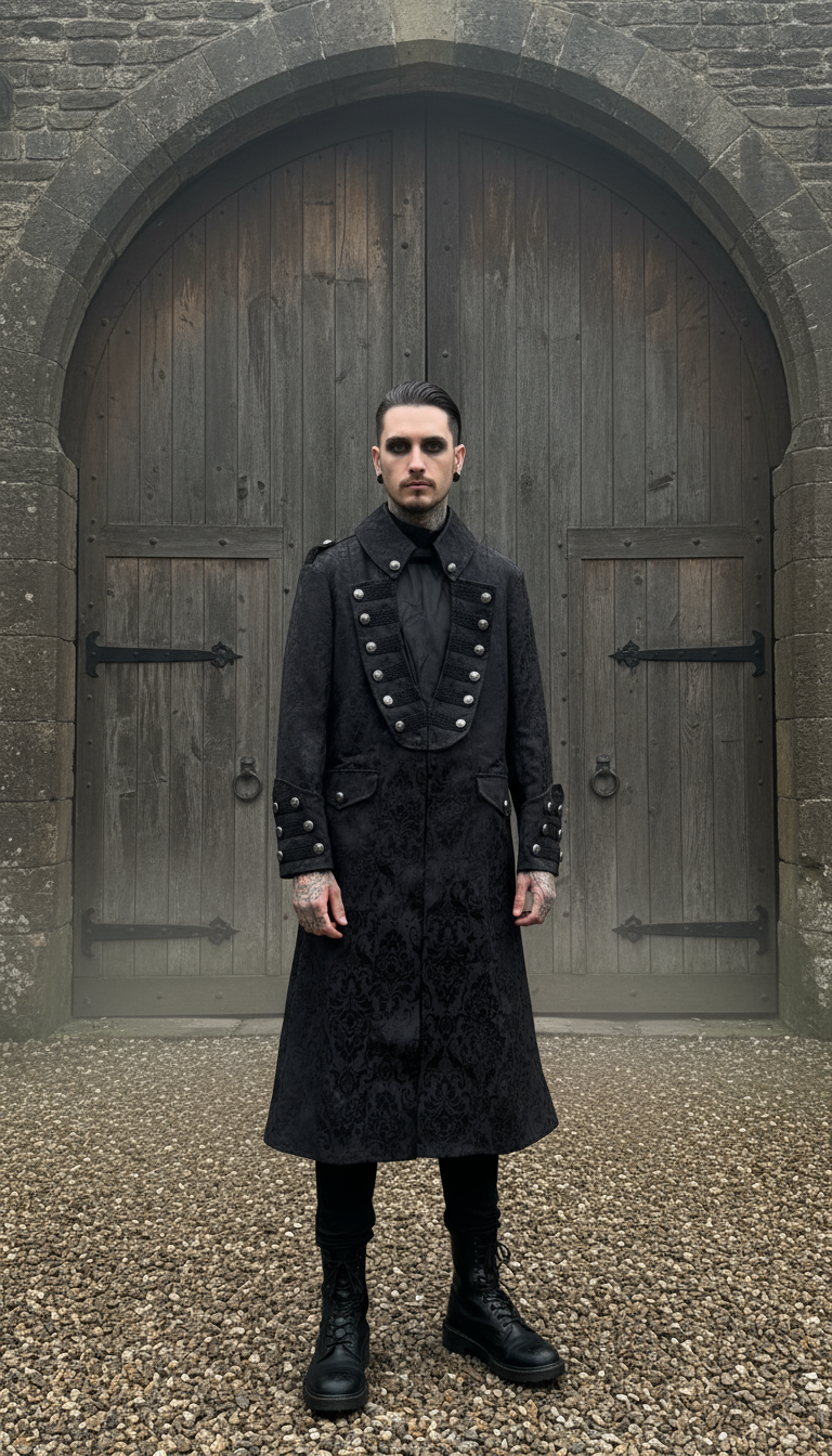 Military Pirate Steampunk - Heavy Brocade Jacket Goth Victorian - Black