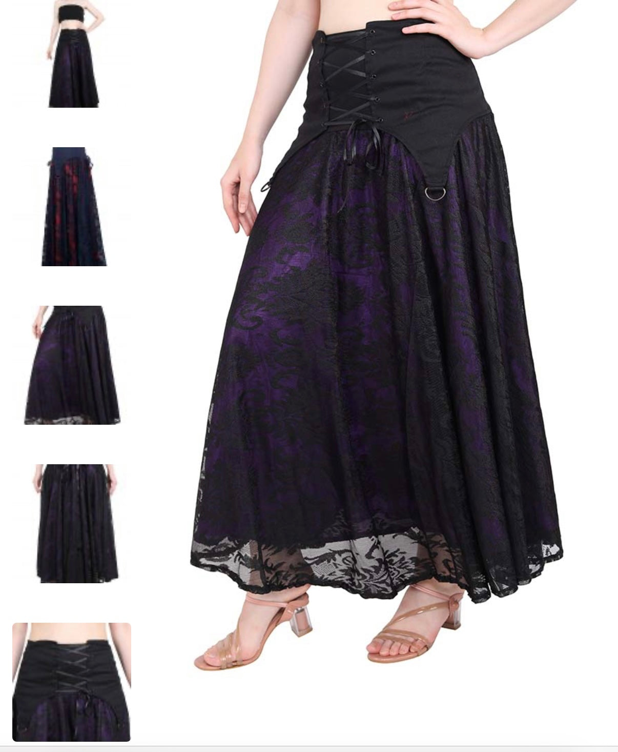 Black Lace over Purple Satin Skirt Steampunk / Pirate