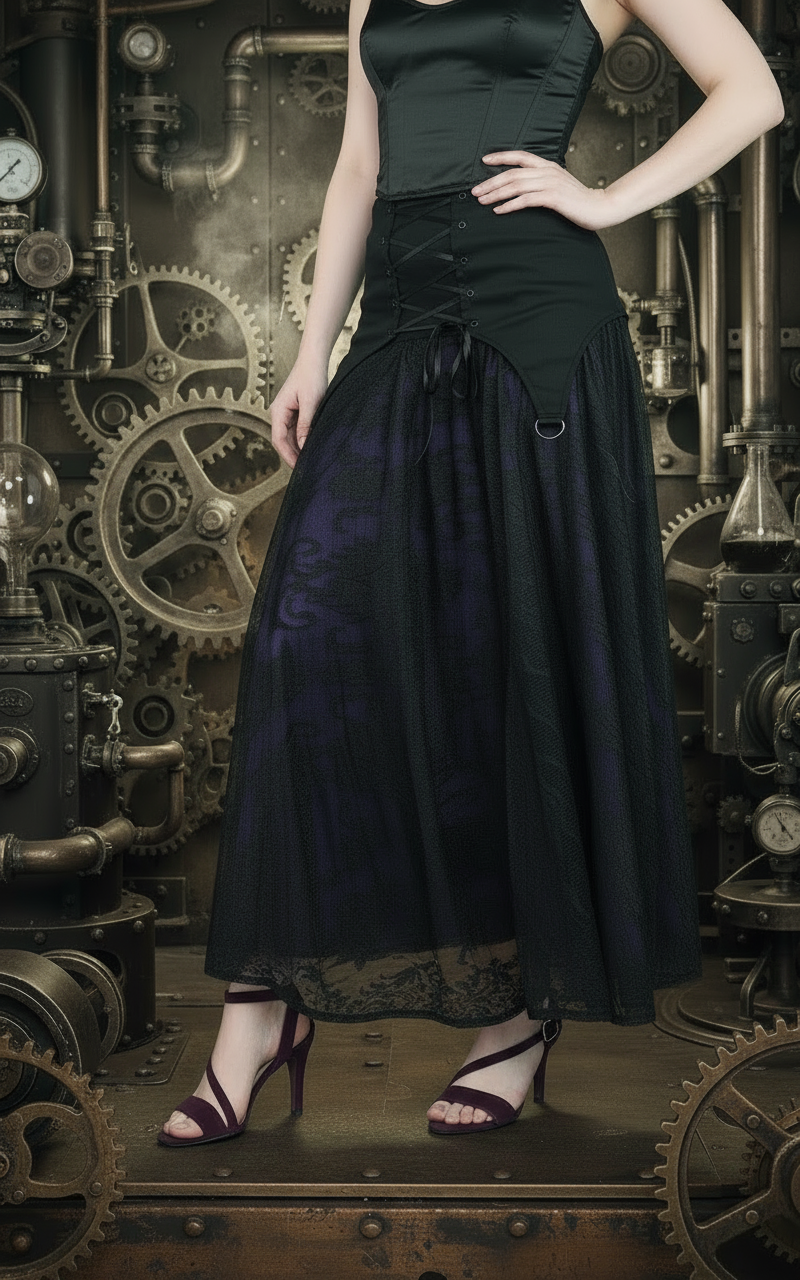 Purple Satin & Black Lace Corset Skirt – Steampunk, Pirate & Gothic Elegance