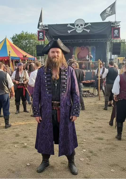 Purple Steampunk Pirate Long Victorian Brocade Coat – Gothic Jacket