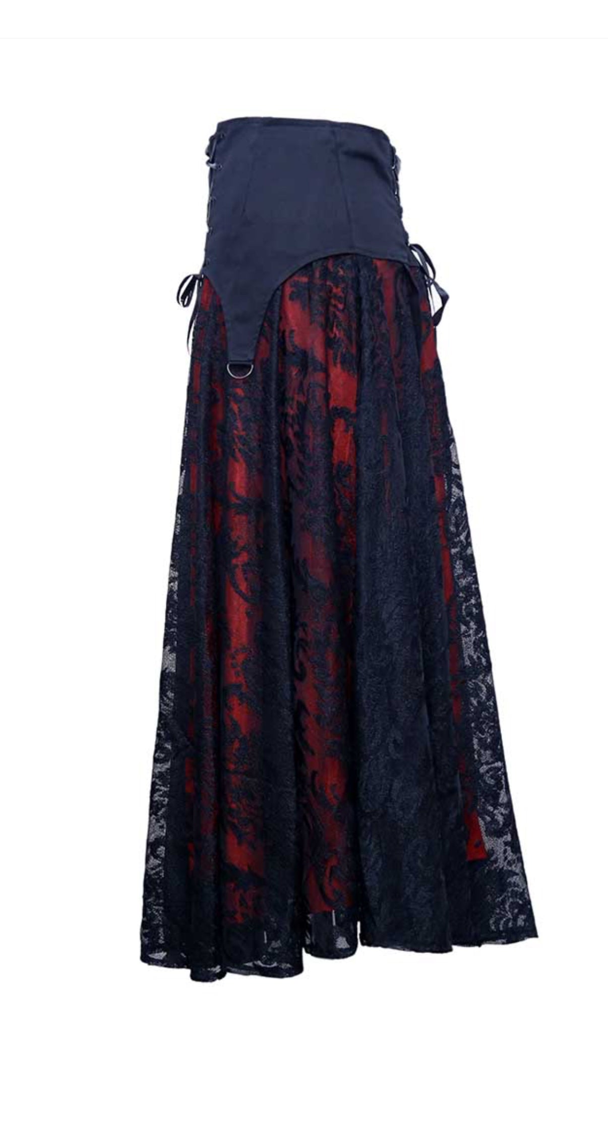 Black Lace over red Satin Skirt Steampunk / Pirate