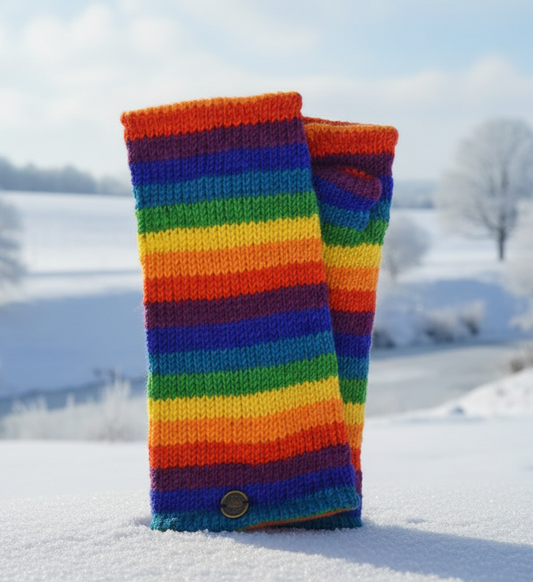 Yak Wool Fleece Lined Hand & Wrist Warmers – Rainbow Stripe