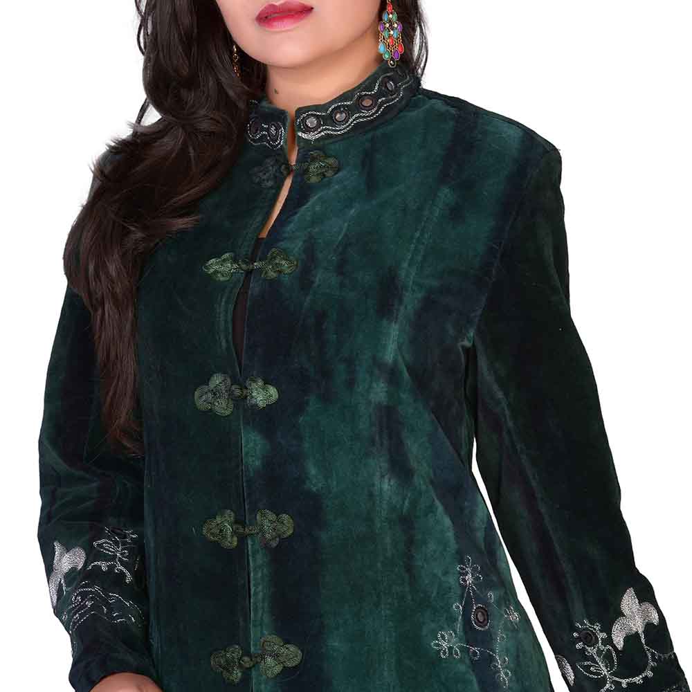 Velvet 3/4 Length Coat Green