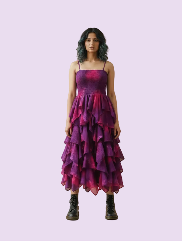 Sky Long Tiered Dress - Berry Mix