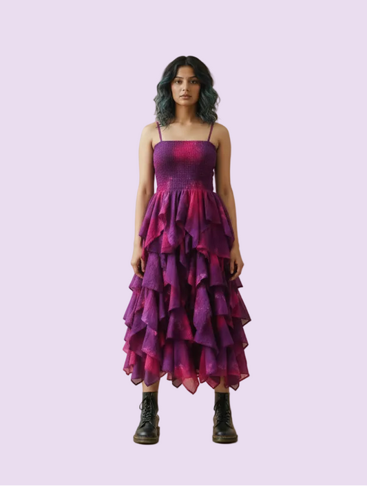 Sky Long Tiered Dress - Berry Mix