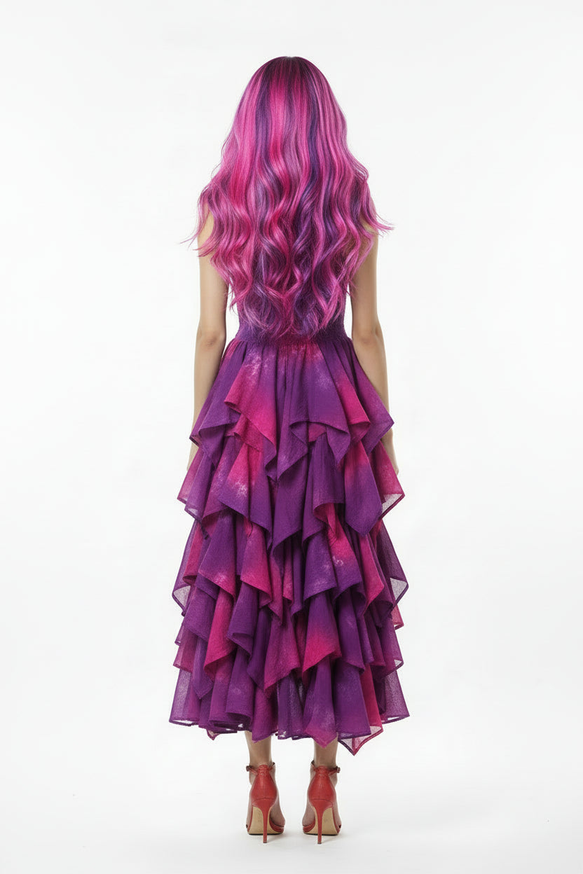 Sky Long Tiered Dress - Berry Mix