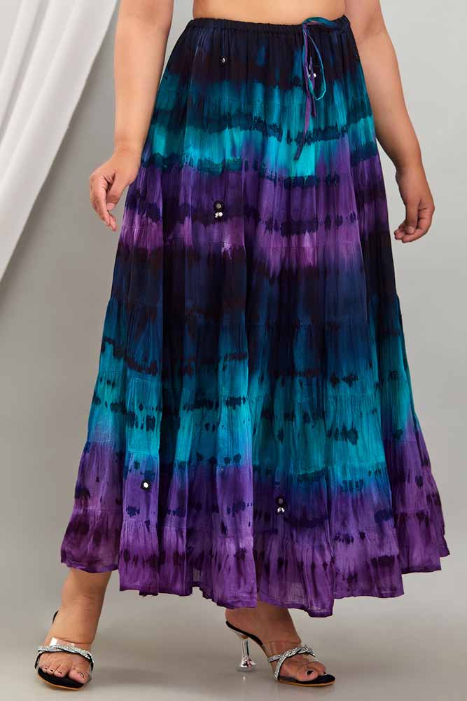 Cotton Bell Skirt Purple Turquoise Navy Dip Dye