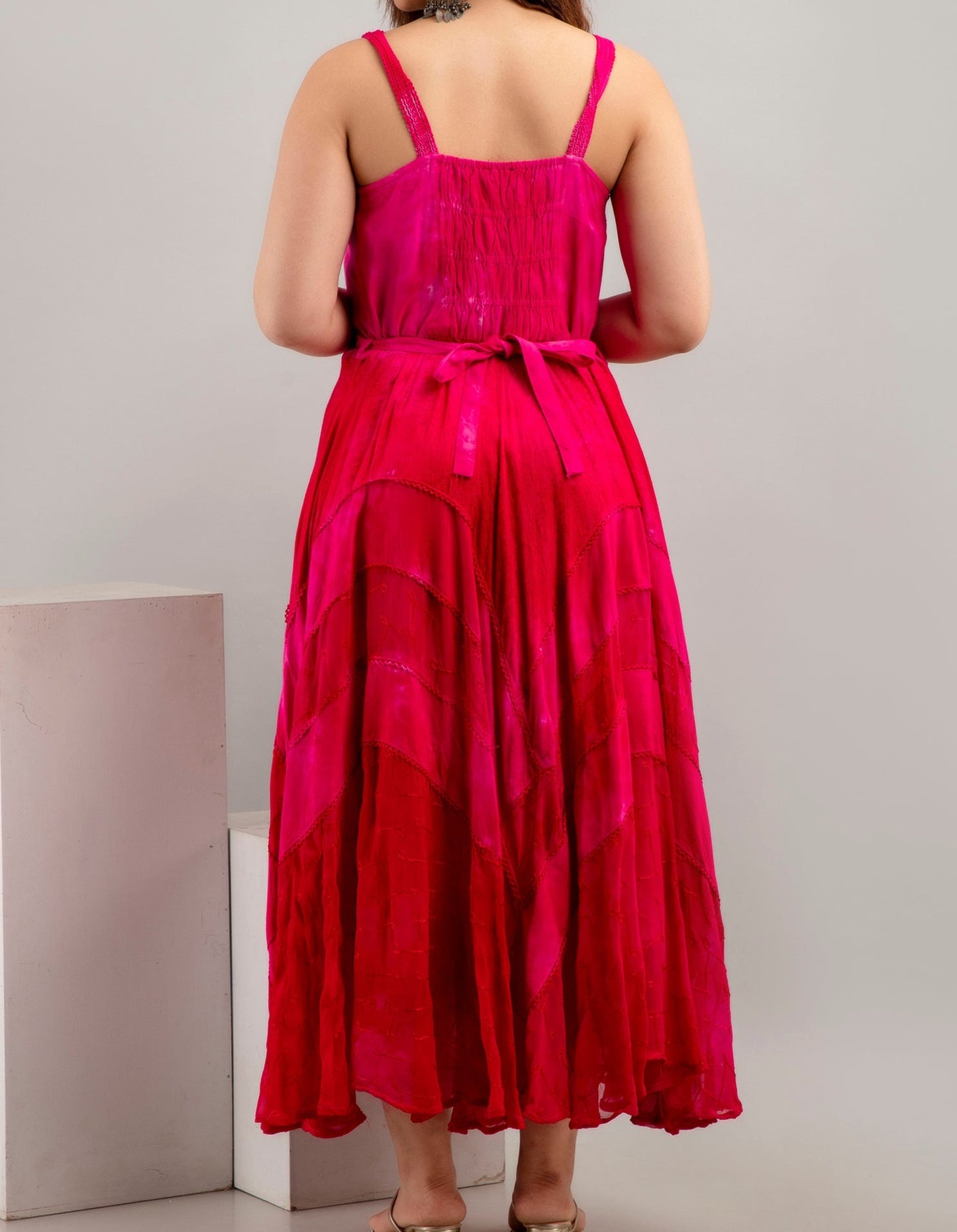 Lace Up Bodice Dress - Magenta Pink