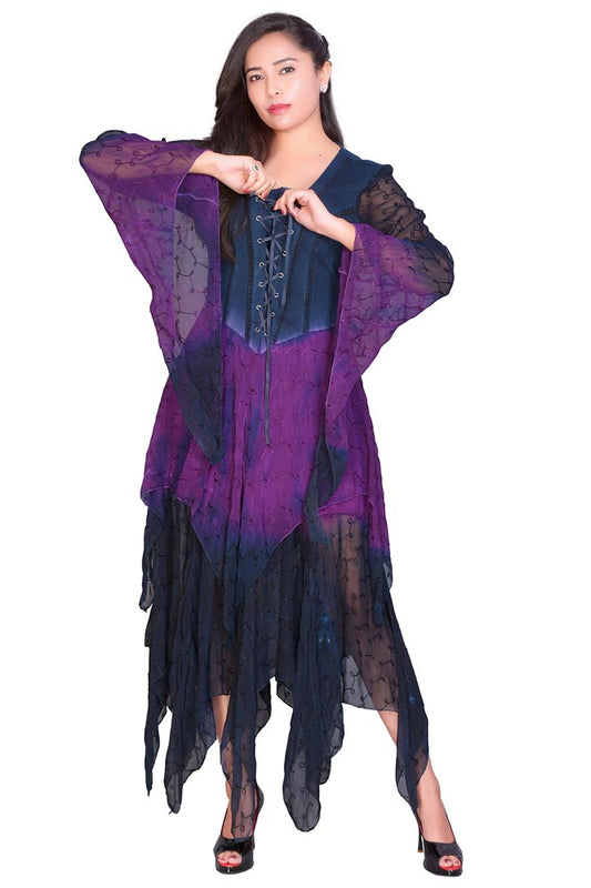 Medieval Sleeve Dress - Navy / Purple