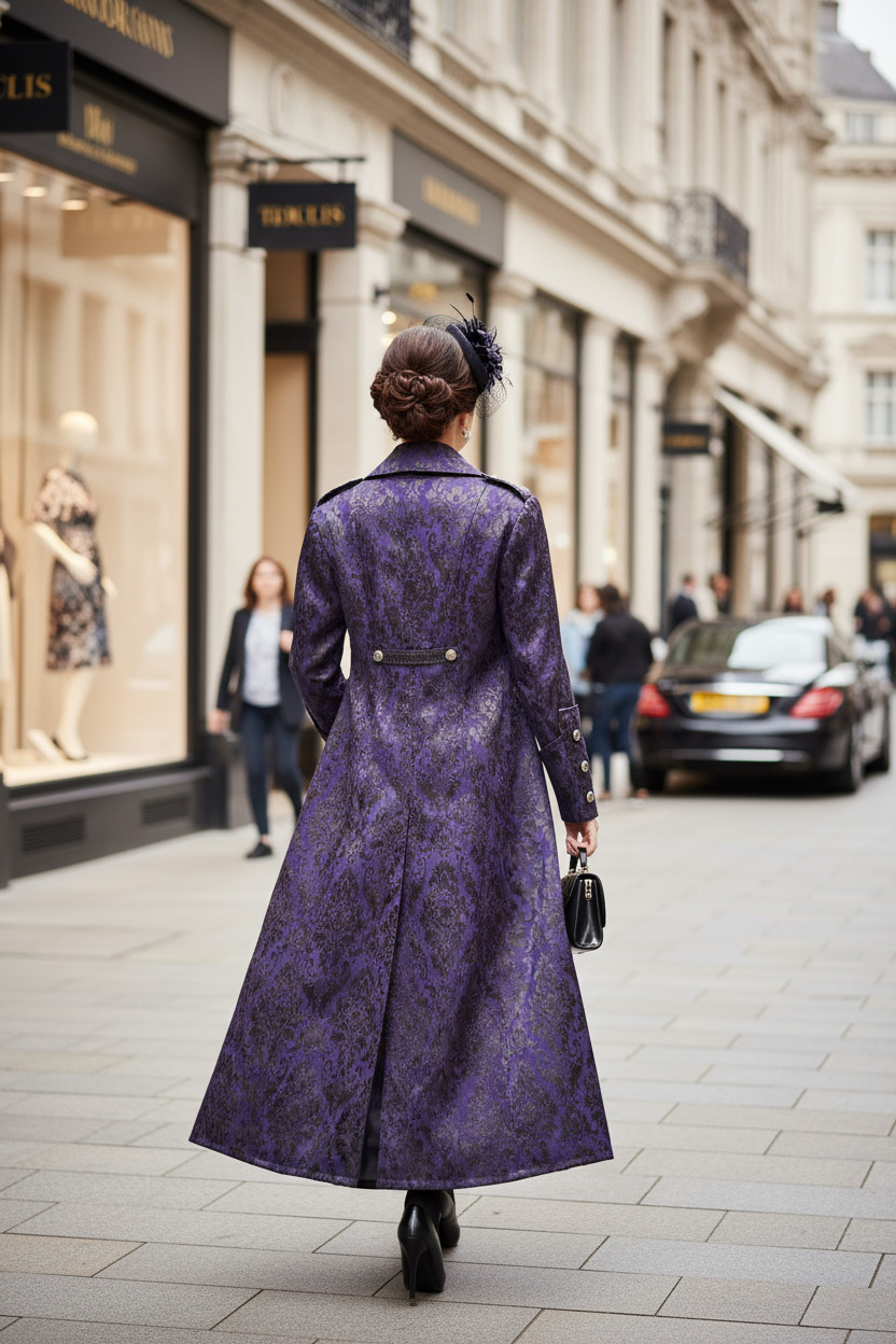 Purple Steampunk Pirate Long Victorian Brocade Coat – Gothic Jacket