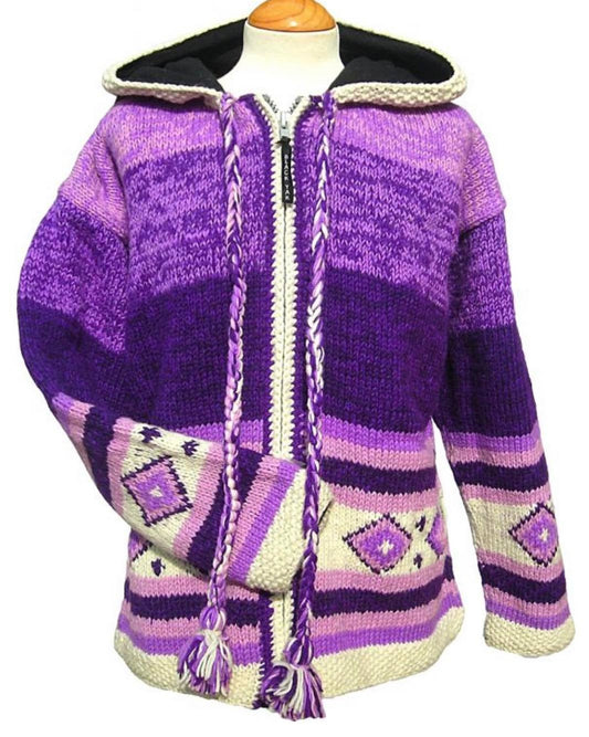 Yak Thick Puple Wool Fleece Lined Jacket - Pixie Hood