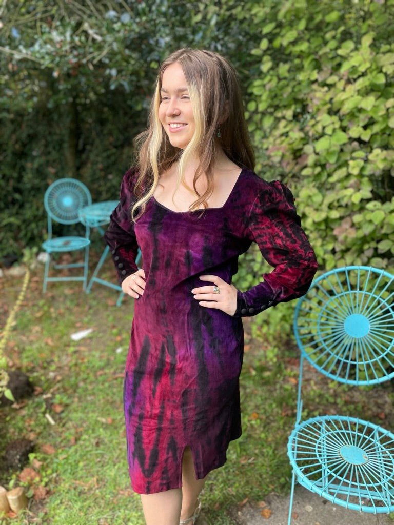 Velvet Long Sleeve Dress in Purple/Red