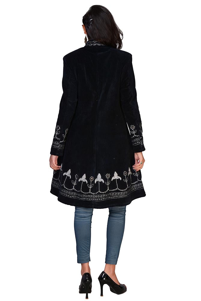 Velvet 3/4 Length Coat Black