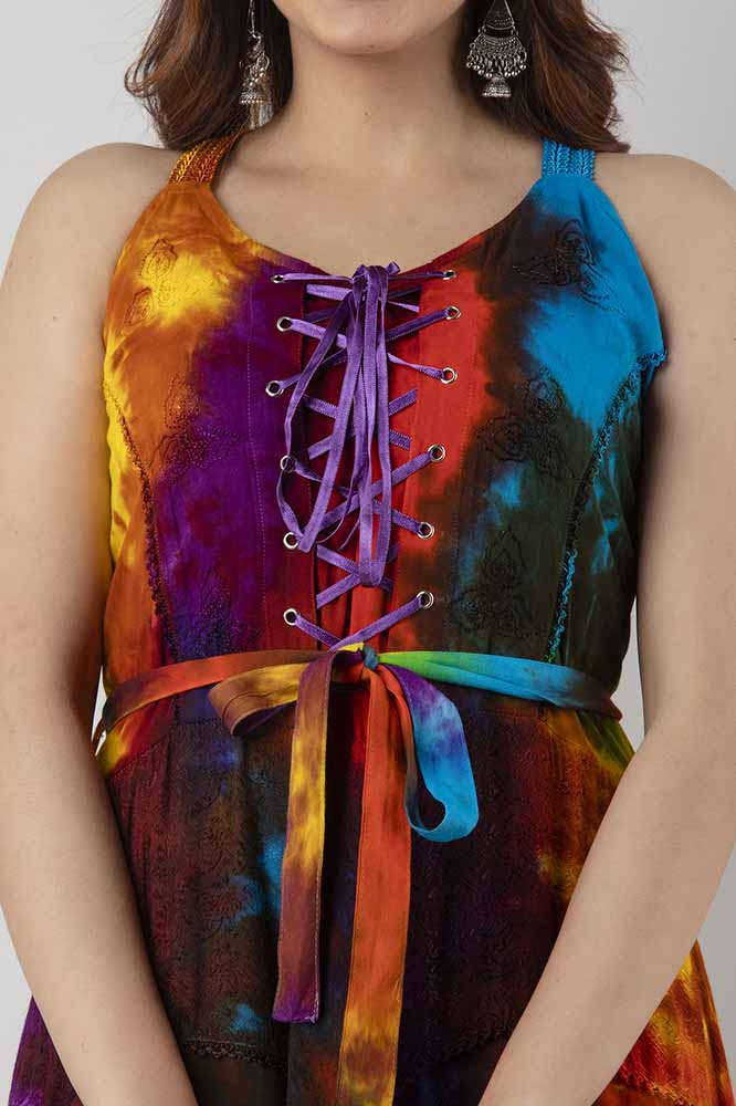 Lace Up Dress Fire Rainbow