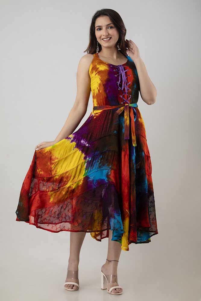 Lace Up Dress Fire Rainbow