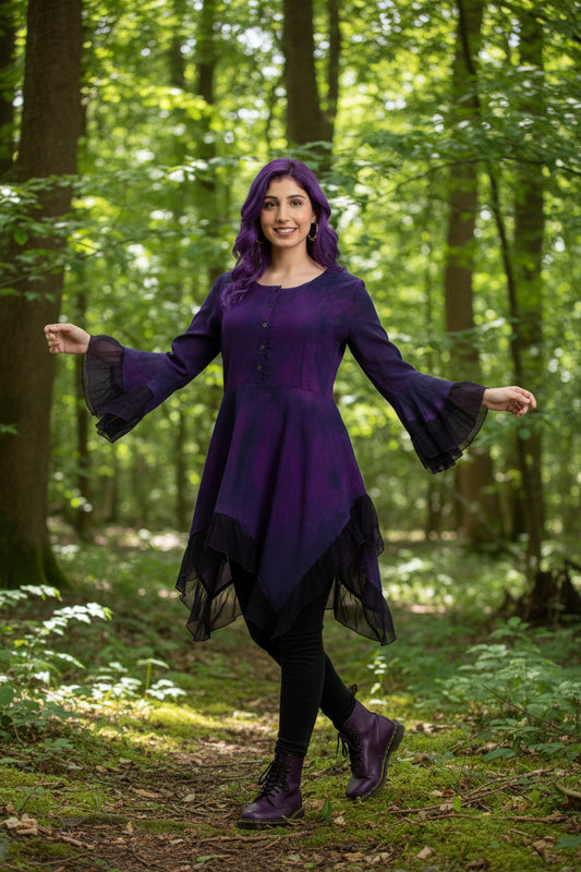 Cheesecloth Medieval Sleeve Top – Purple Tie-Dye