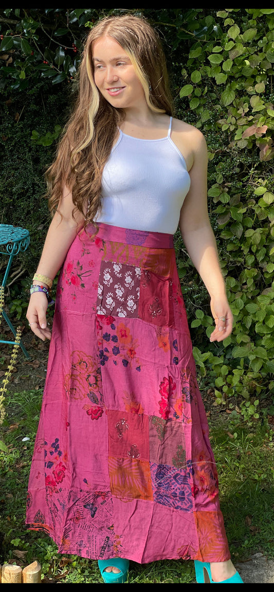 Patchwork Skirt - Raspberry