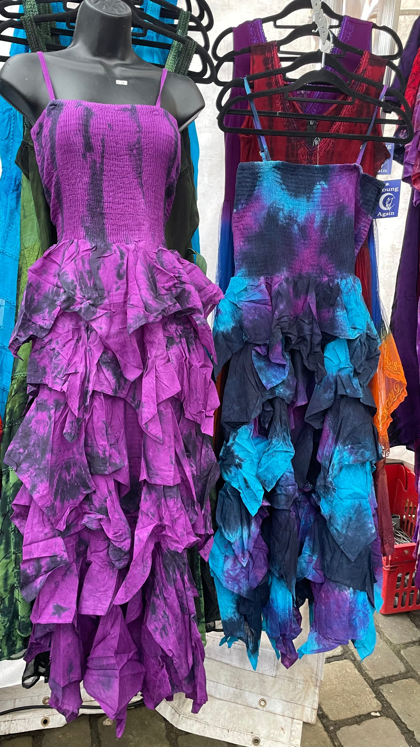 Sky Long Tiered Dress - Blue/Purple Multi