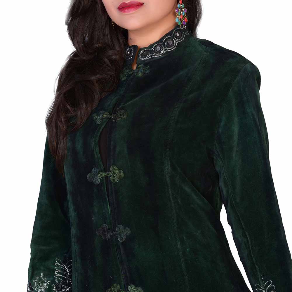 Velvet Coat Long  - Emerald Green