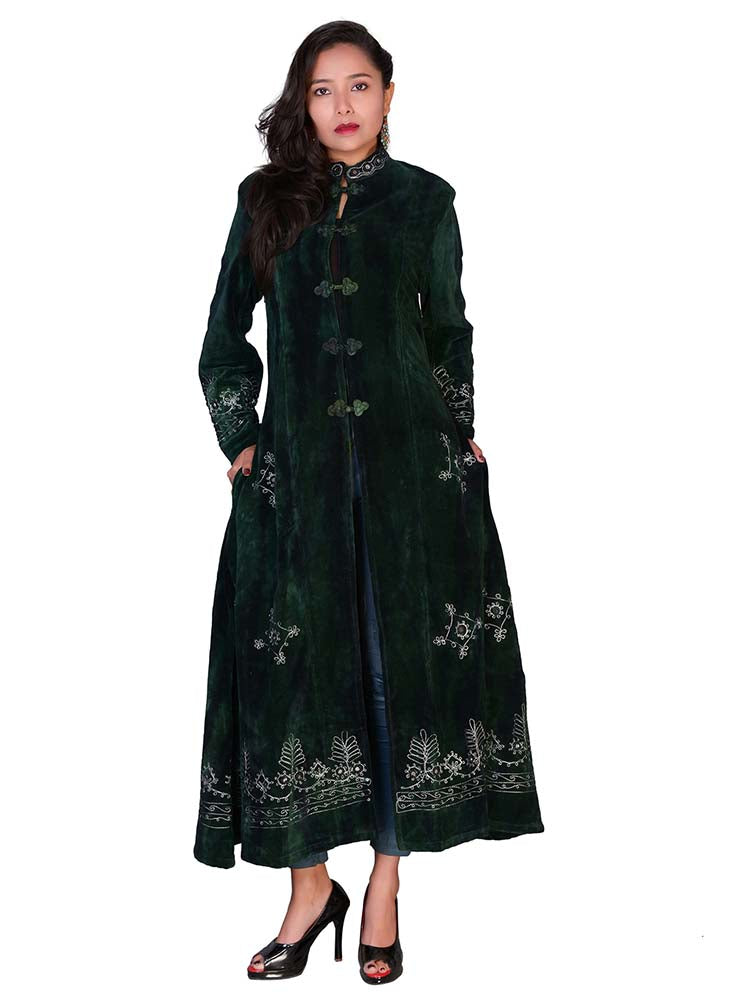 Velvet Coat Long  - Emerald Green