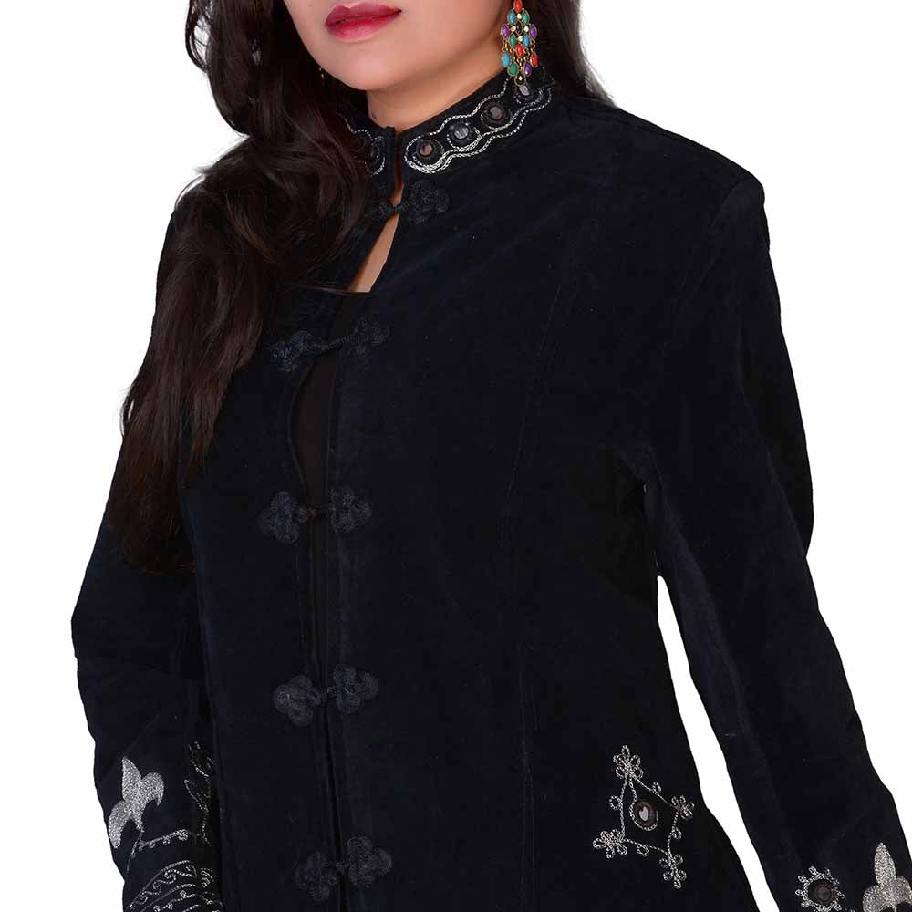Velvet 3/4 Length Coat Black