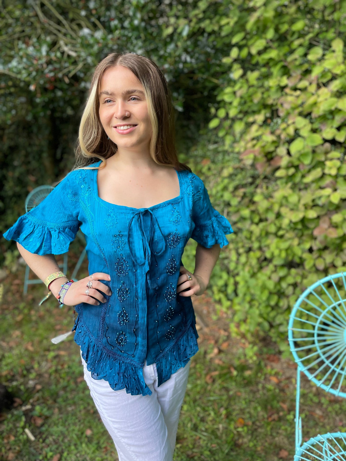 Sequin Cheesecloth Top