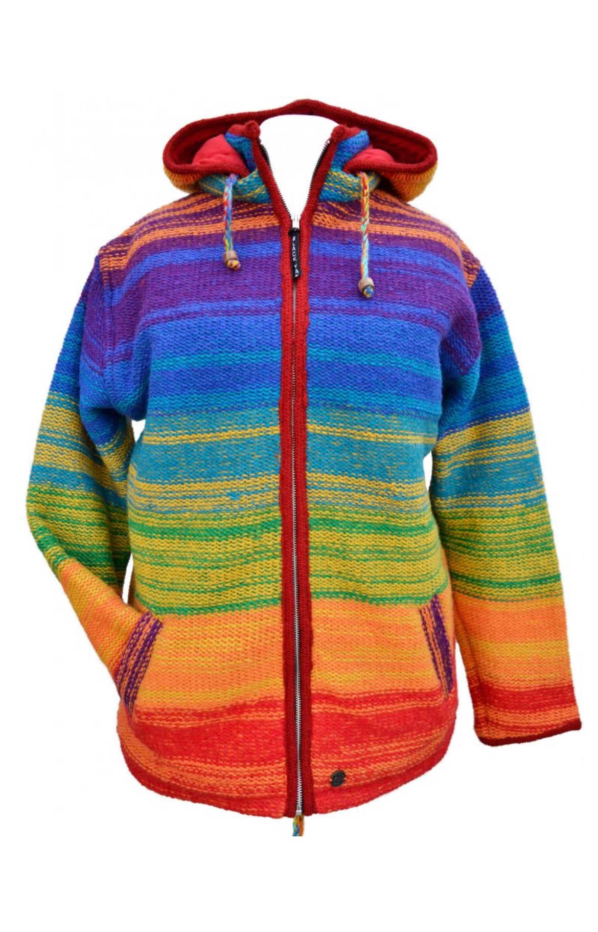 Pure Wool Rainbow detachable Hooded Jacket Size LARGE