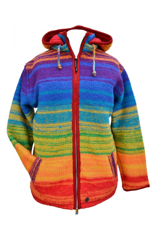 Pure Wool Rainbow detachable Hooded Jacket Size LARGE