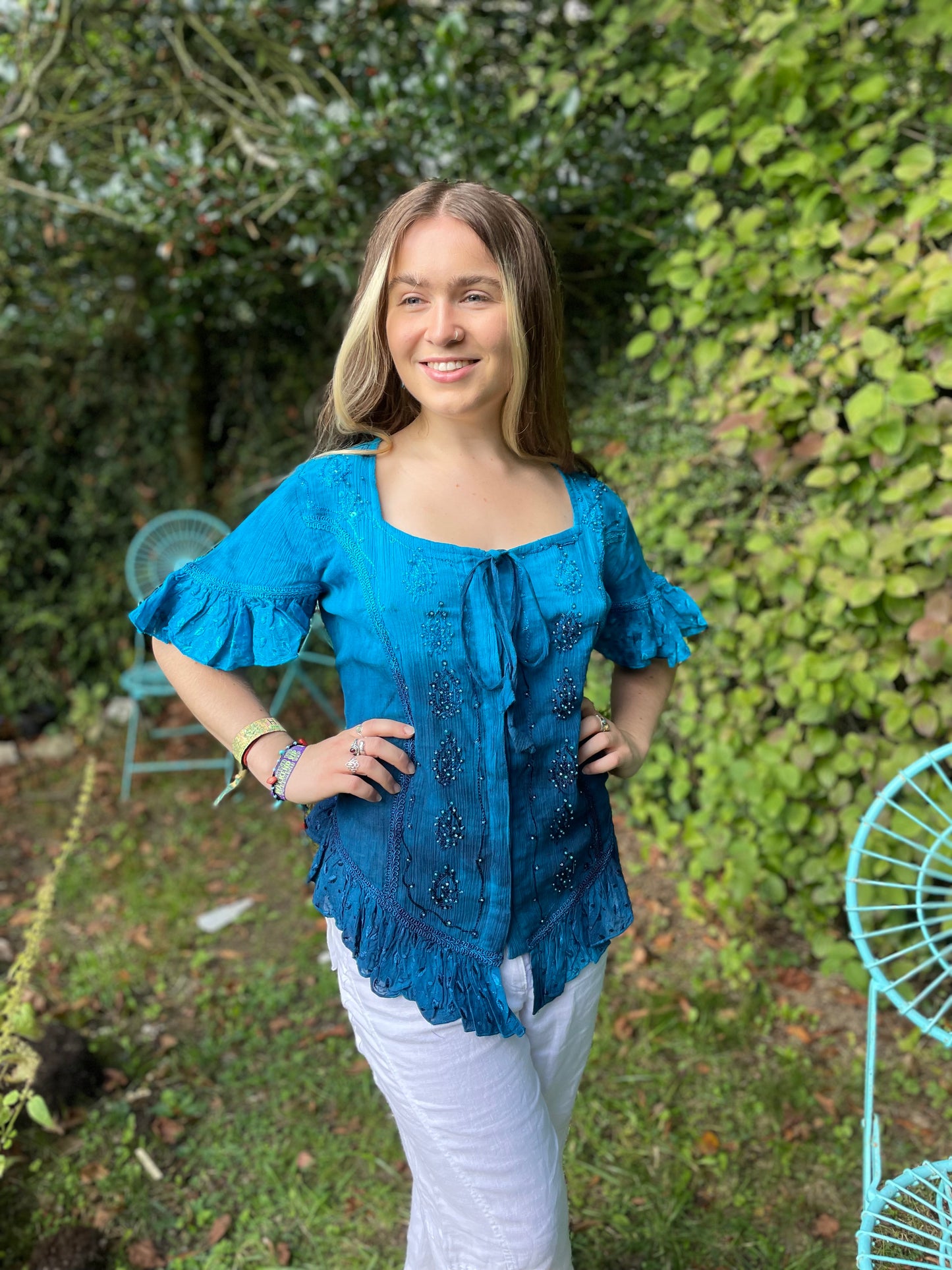 Sequin Cheesecloth Top